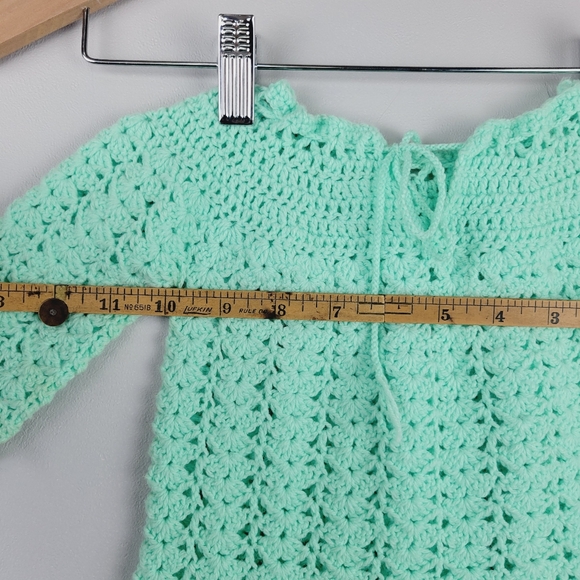 Infant Baby Crochet Dress And Sweater Set Hand Crafted Green And Yellow - Picture 7 of 16